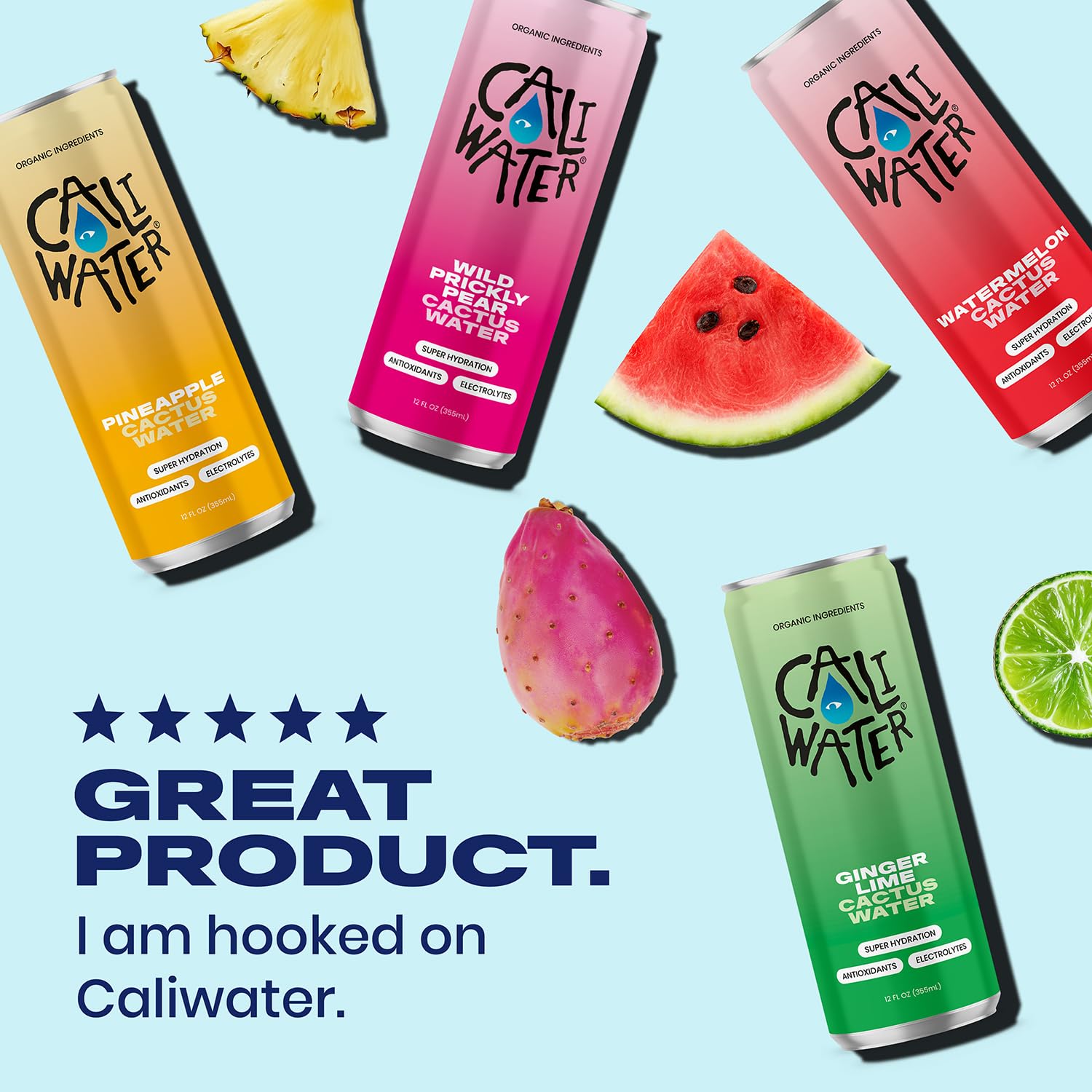 Caliwater Variety Pack front view in box, convenient daily hydration options