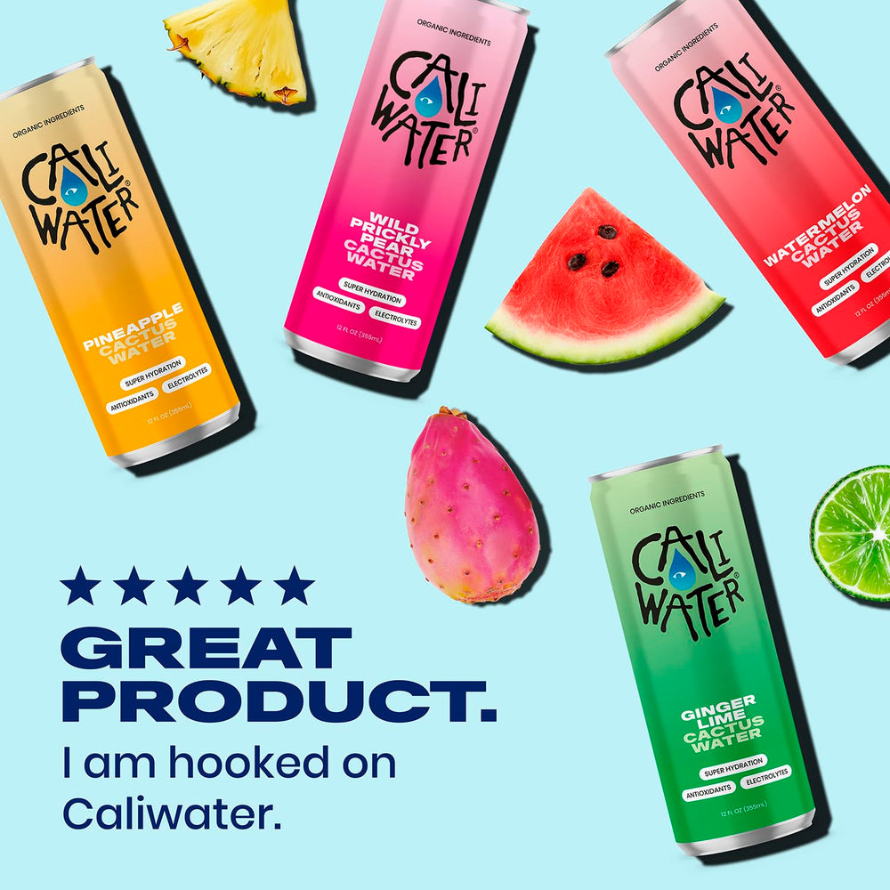 Caliwater Variety Pack front view in box, convenient daily hydration options
