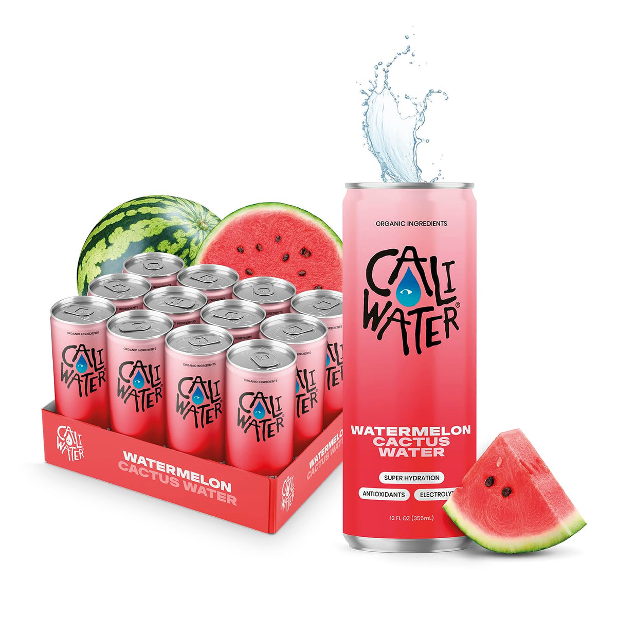 CALIWATER Watermelon can for refreshing cactus water hydration on the go
