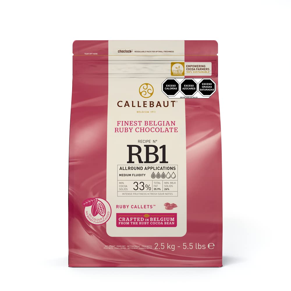 Callebaut Ruby Chocolate Callets with sparkling ruby color for elegant desserts