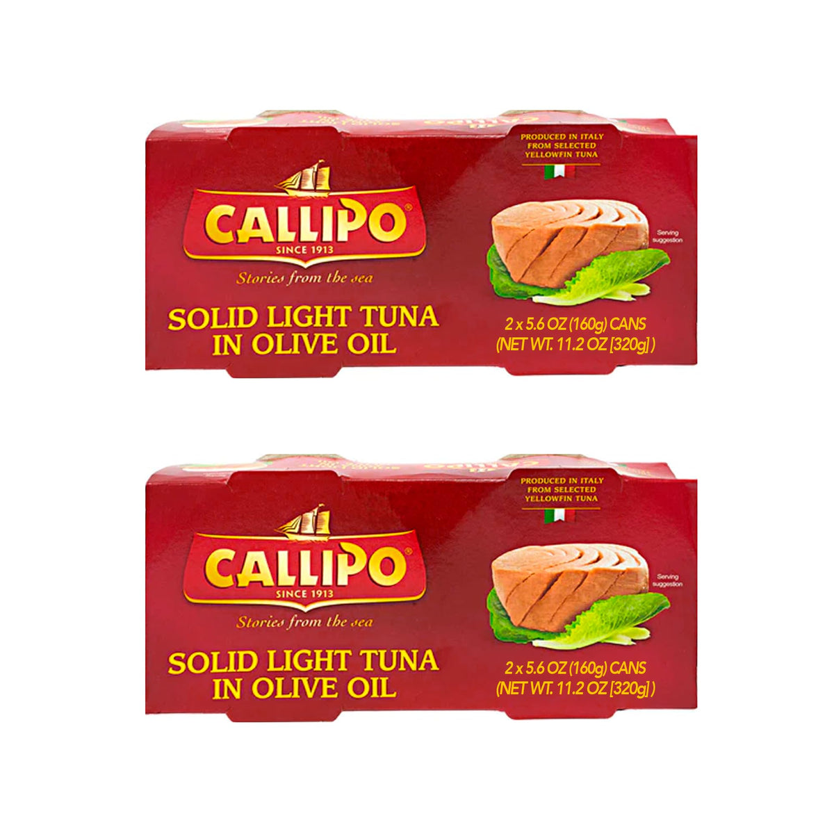 Callipo tuna in olive oil can front, premium Italian pantry staple