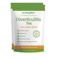 Calming Blends Diverticulitis Tea 2-pack box shows natural, caffeine-free comfort