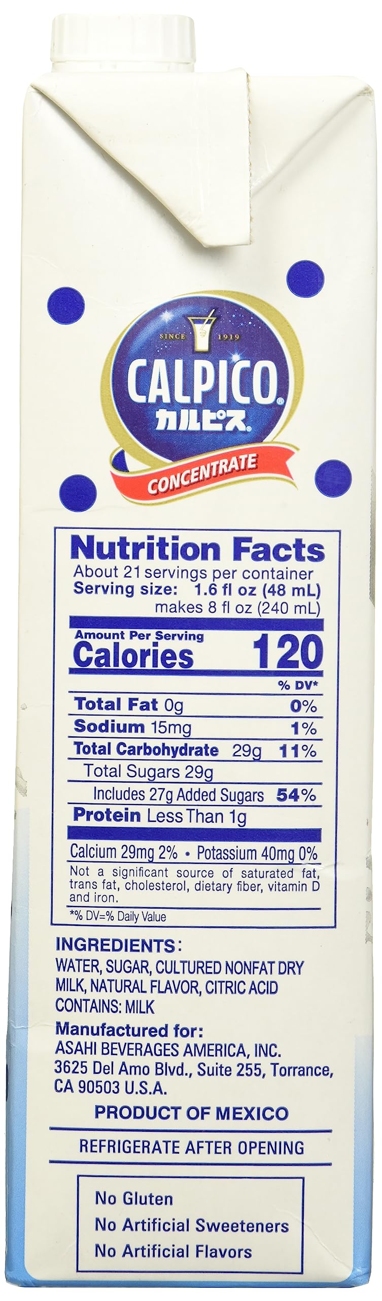 CALPICO Concentrate bottle pour ready to mix with water for citrus flavor.