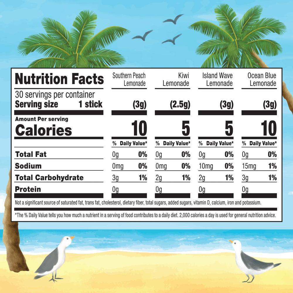Calypso Singles To Go Kiwi lemonade packet adds vibrant flavor to water for active days.