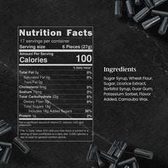 Cambie black licorice close-up showing deep color and smooth texture for snacks.