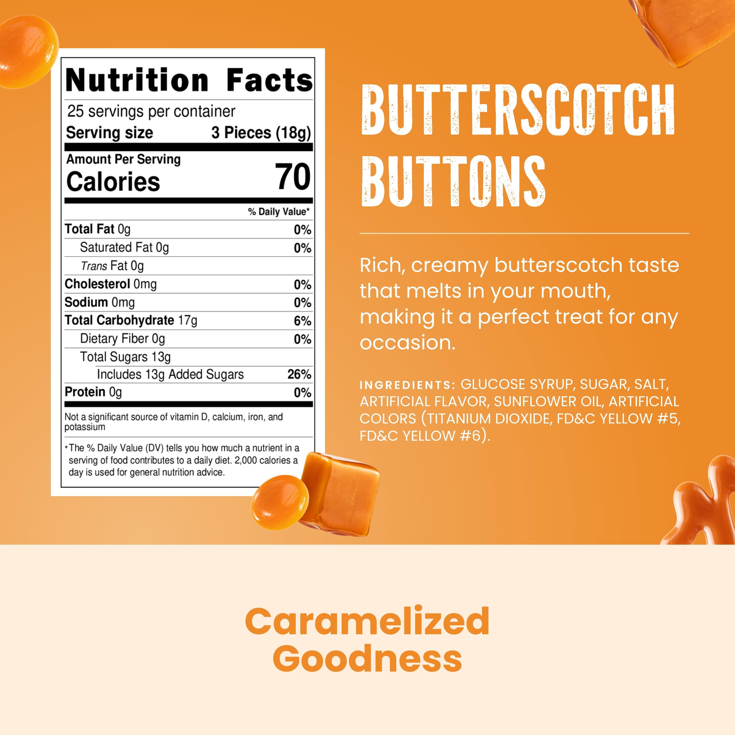 Cambie Butterscotch Hard Candy wrapped pieces for on-the-go enjoyment.