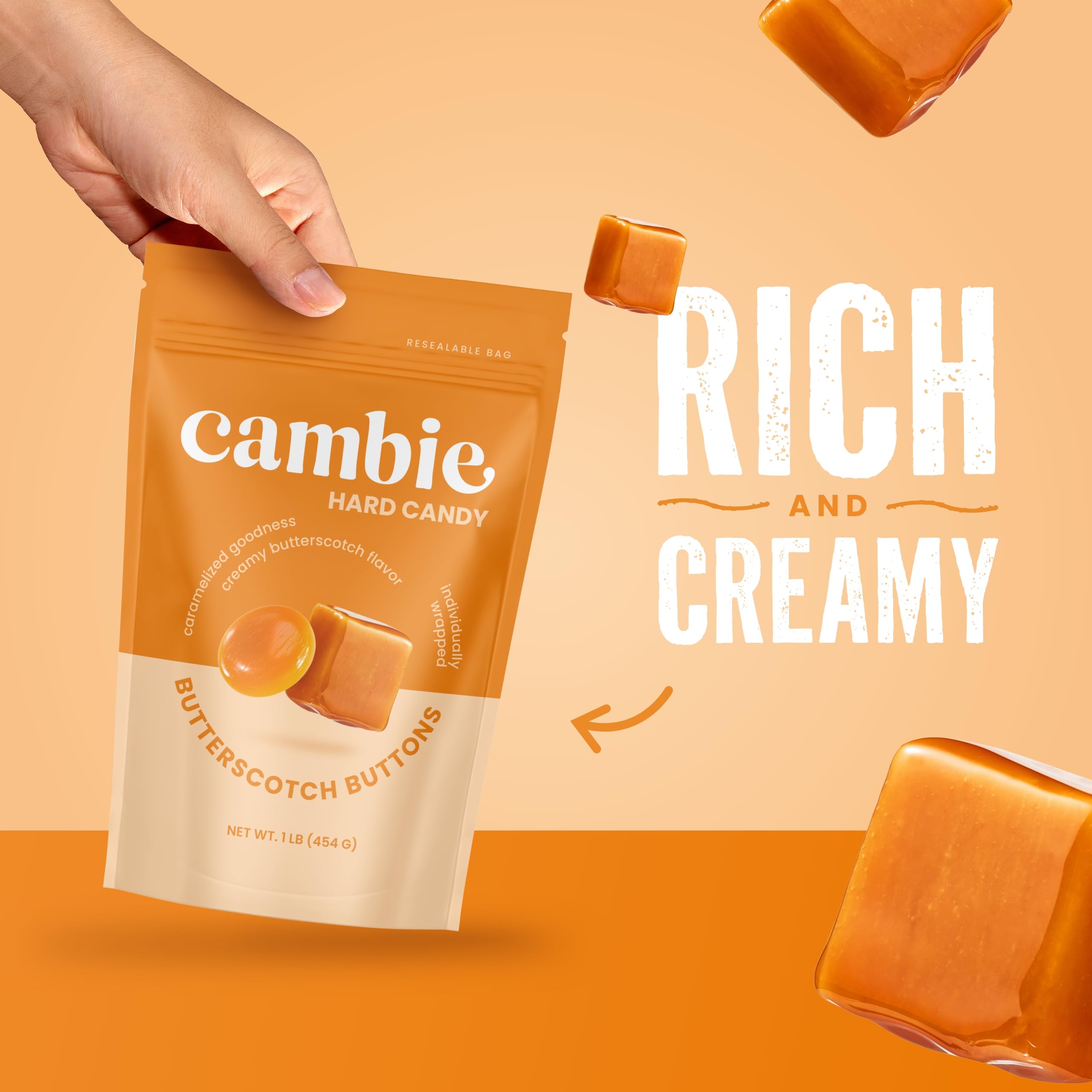 Cambie Butterscotch Hard Candy texture close-up shows creamy, smooth center.