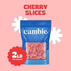 Cambie Cherry Slices flavor burst captured in vivid cherry tones for a fruity treat