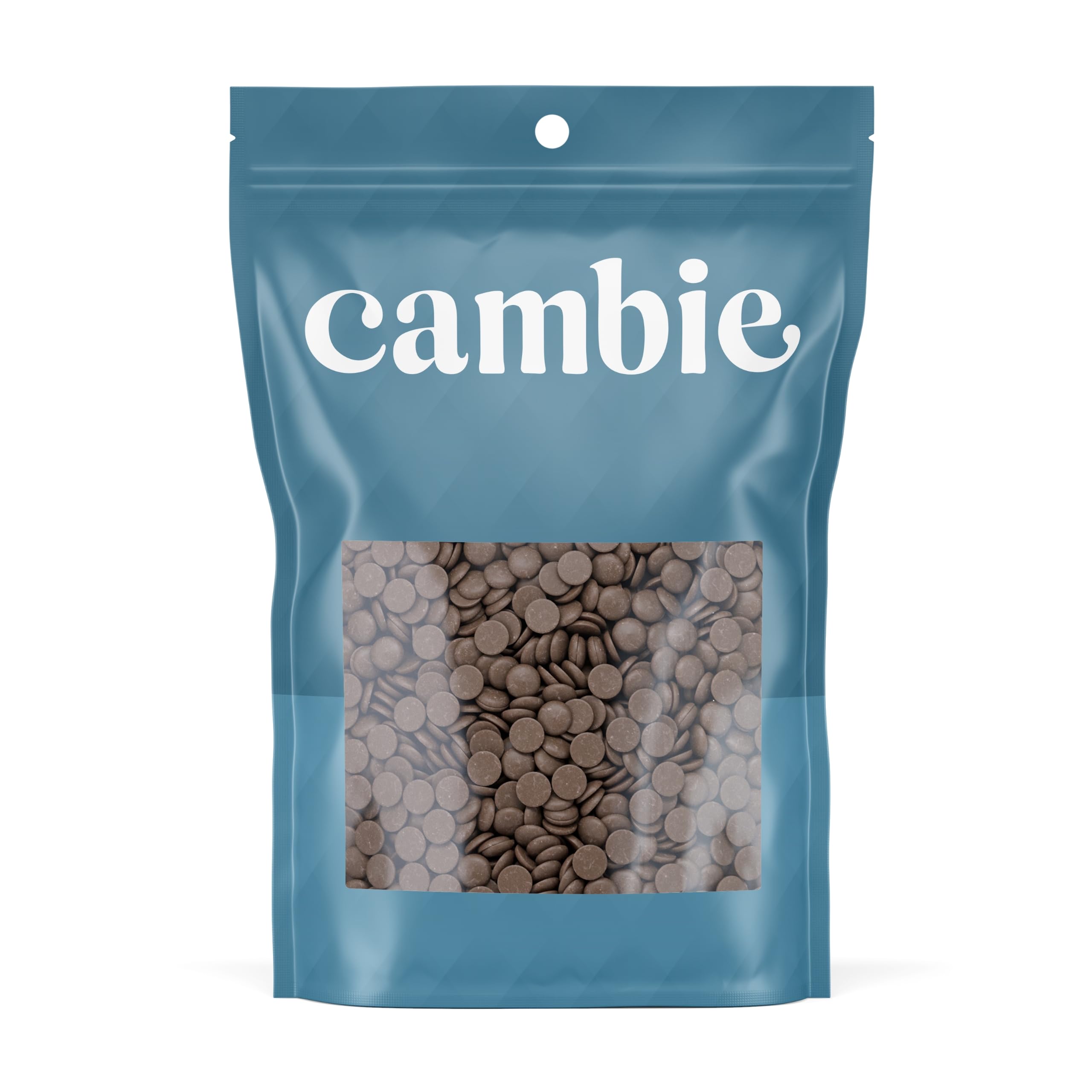 Cambie dark chocolate couverture 54-5 chips, smooth texture ideal for moldings and decorations.