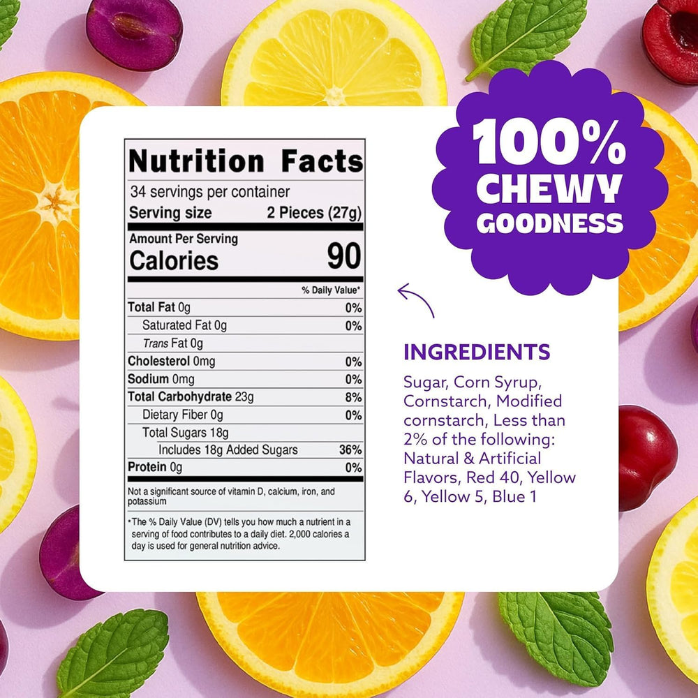 Cambie fruit slices gummy candy close-up shows soft, chewy texture for easy snacking.