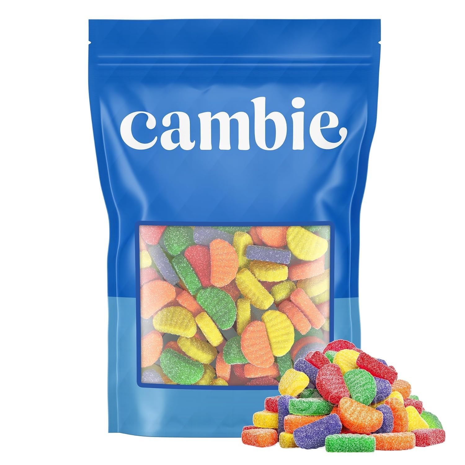 Cambie lemon slices gummy candy close-up with sugar dust for a bright citrus accent.