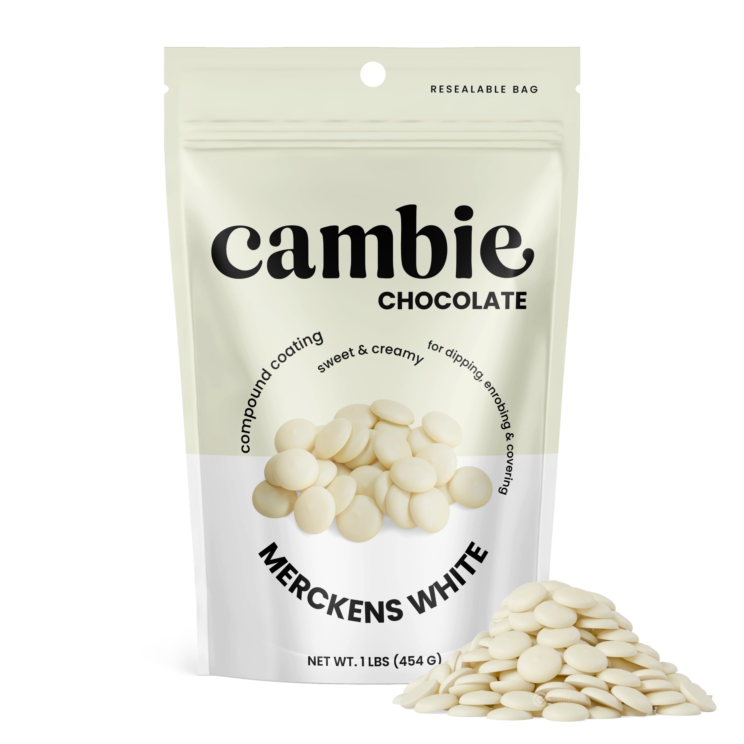 Cambie Merckens white melting chocolate 1lb pack ready for seamless melting and decorating