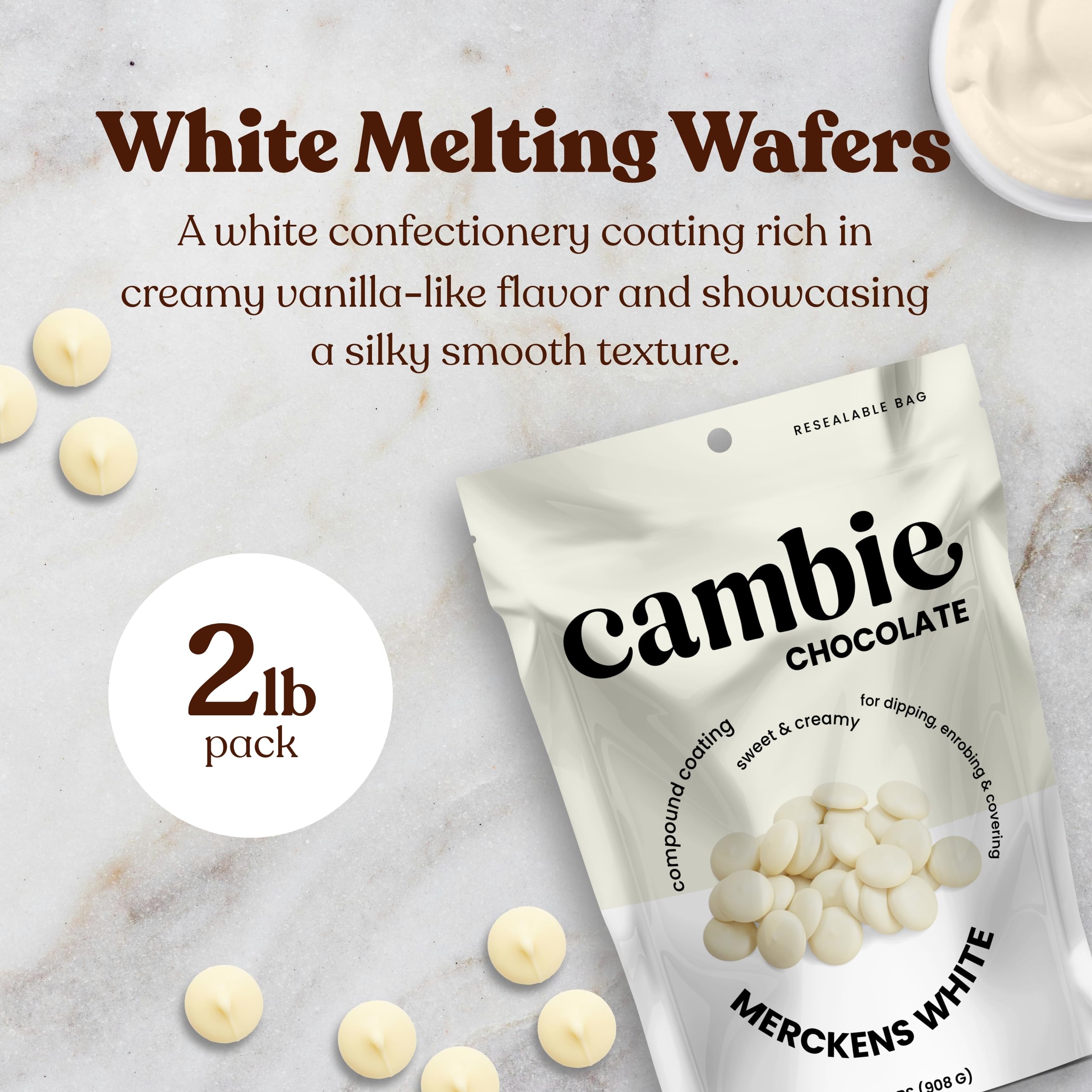 Cambie Merckens white melting chocolate for dipping strawberries with clean results.