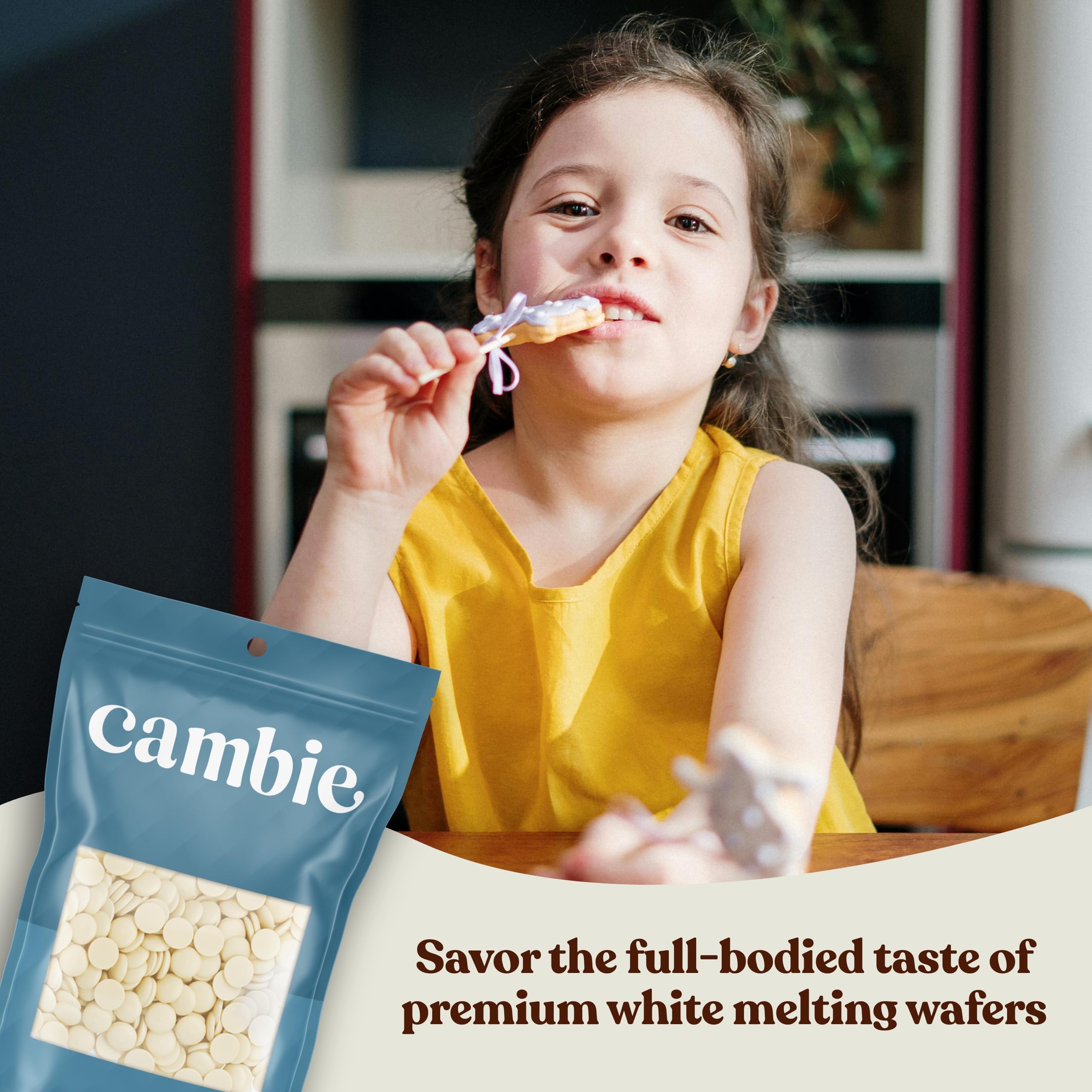 Cambie Merckens white melting chocolate yields a glossy finish