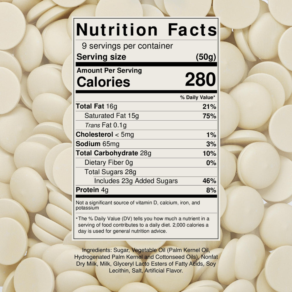 Close-up of Cambie Merckens white melting wafers highlighting smooth texture and shine