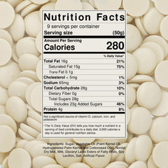 Close-up of Cambie Merckens white melting wafers highlighting smooth texture and shine