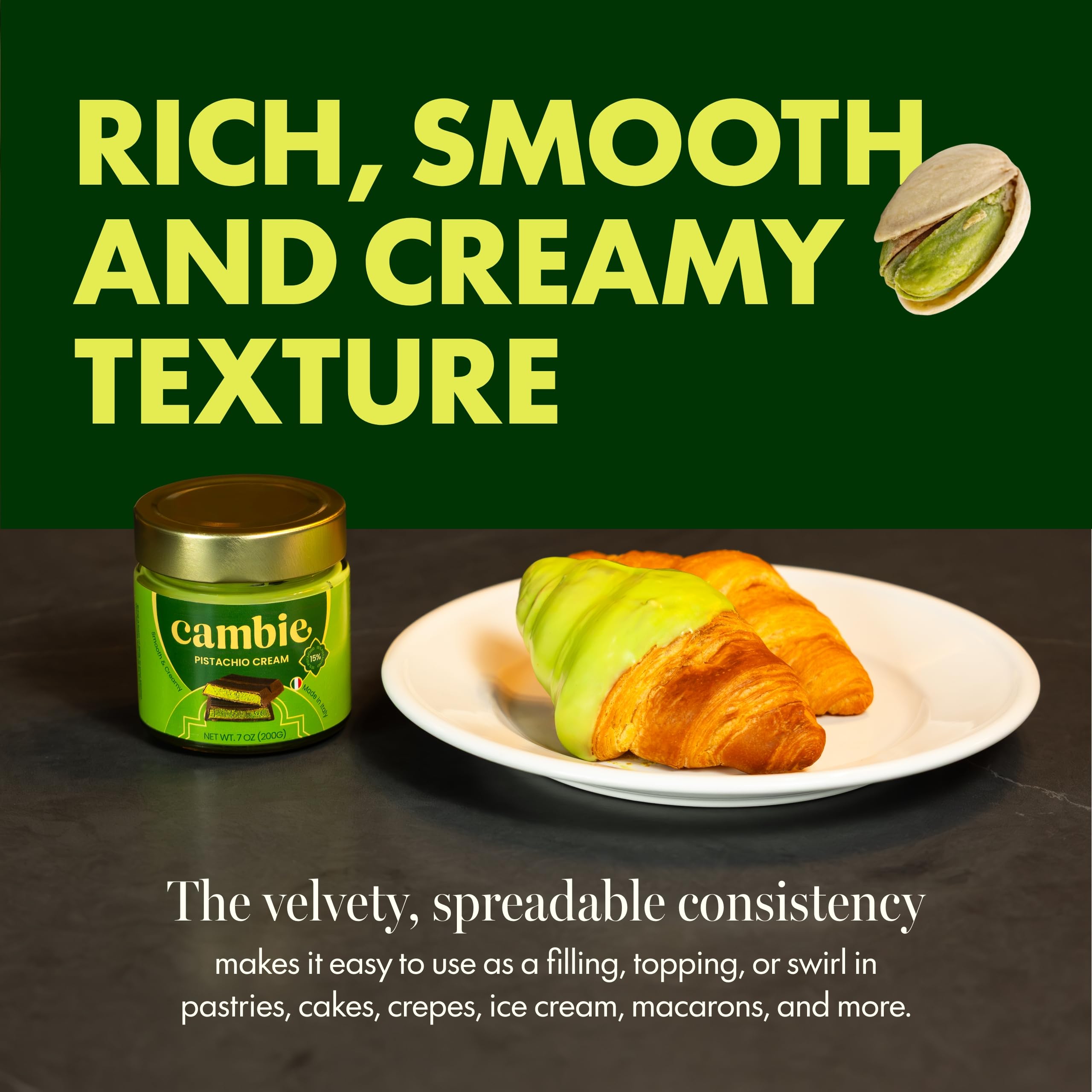 Cambie pistachio cream mousse base for airy desserts