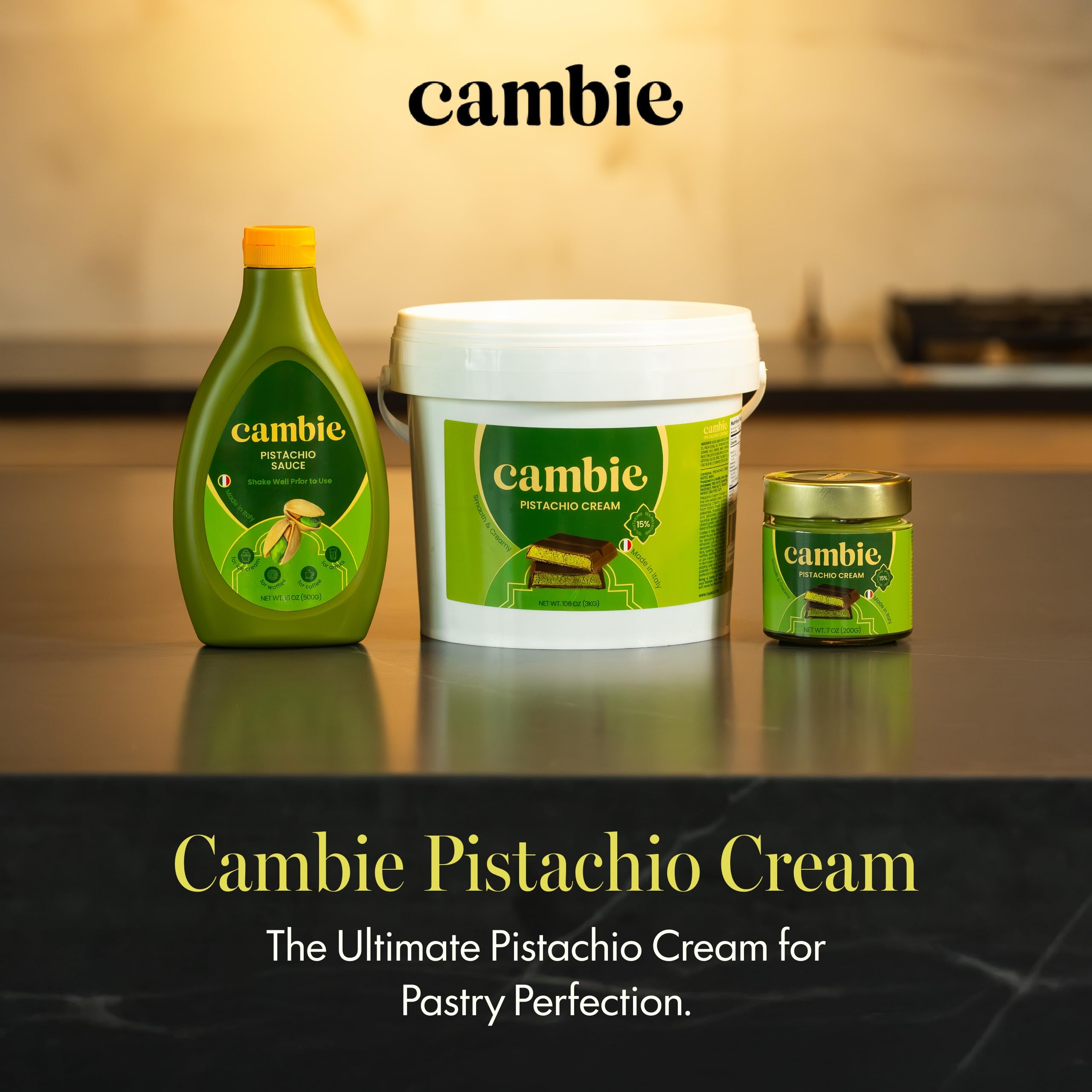 Professional kitchen use with Cambie pistachio cream for large batches