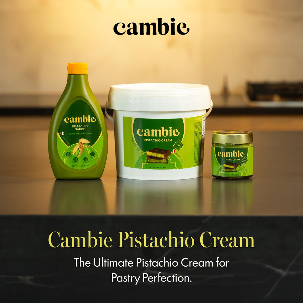 Professional kitchen use with Cambie pistachio cream for large batches