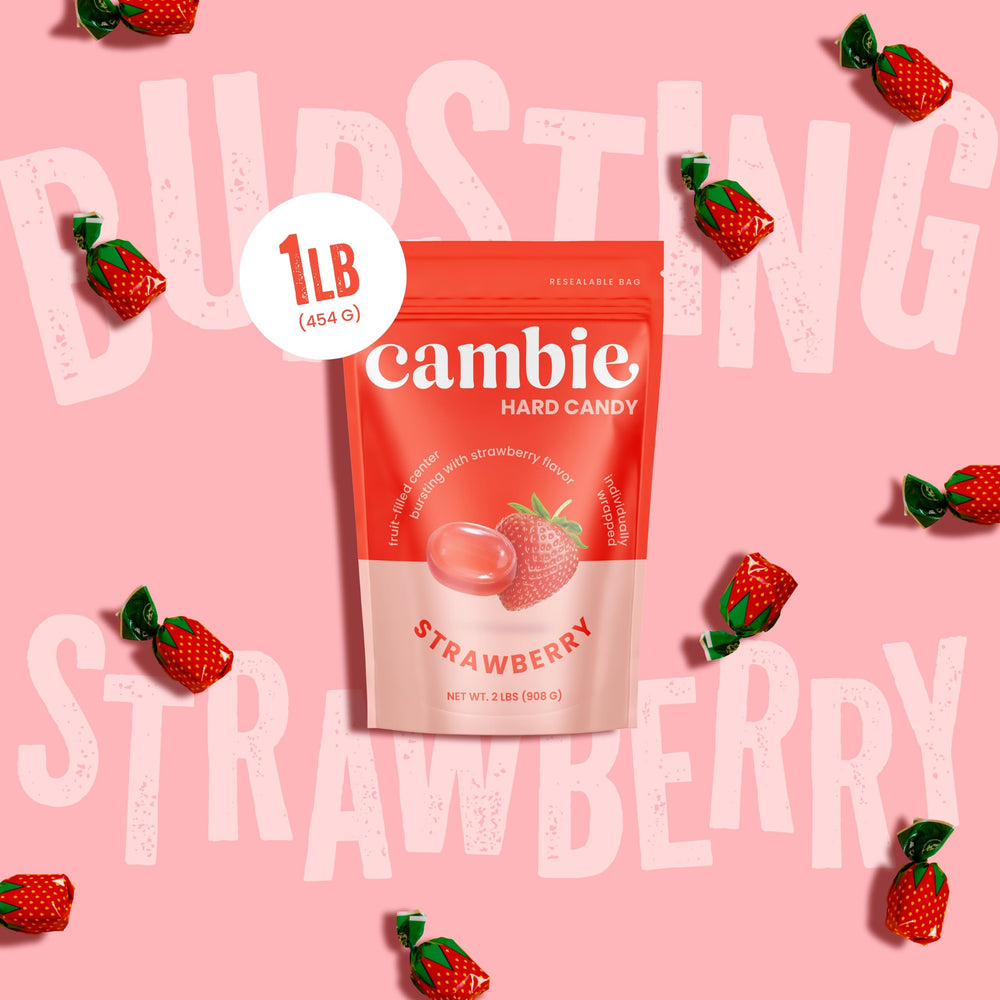 Cambie strawberry candy for party favors adds bright red wrappers for celebrations