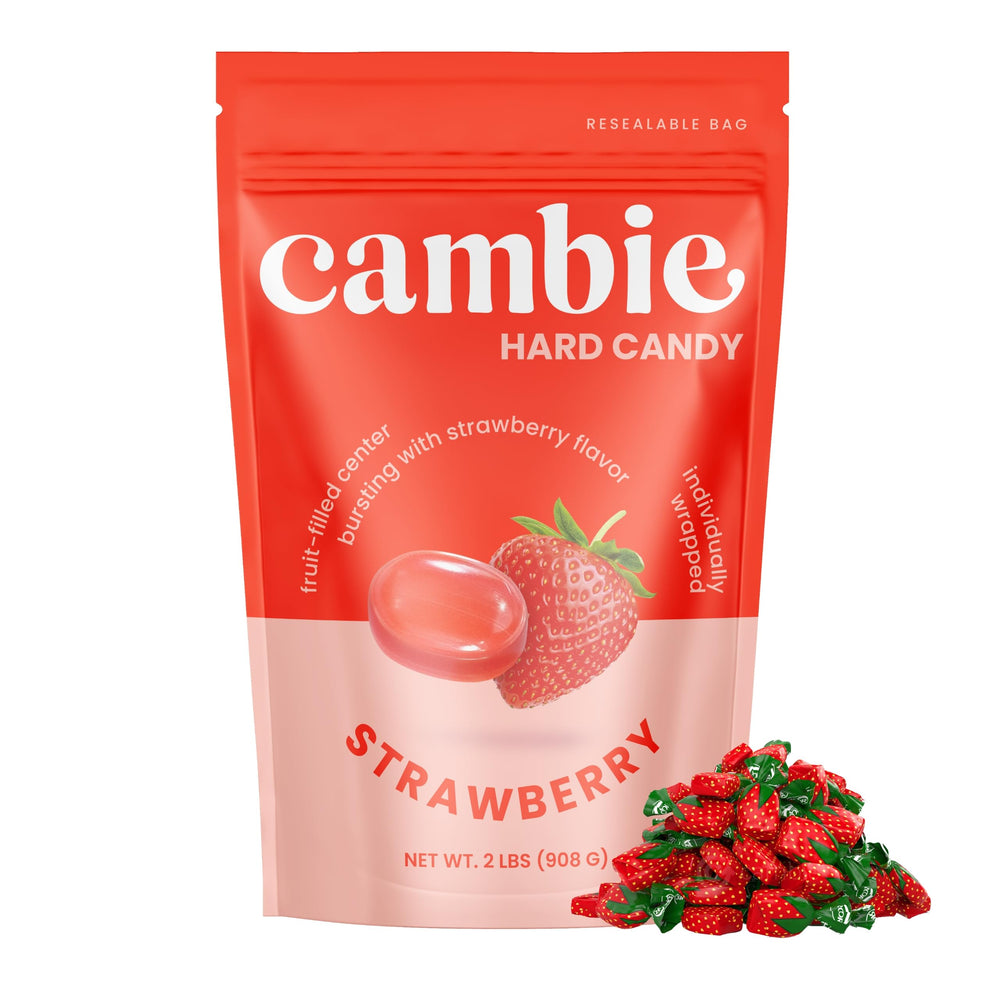 Cambie strawberry hard candy wrapper red close-up shows classic look