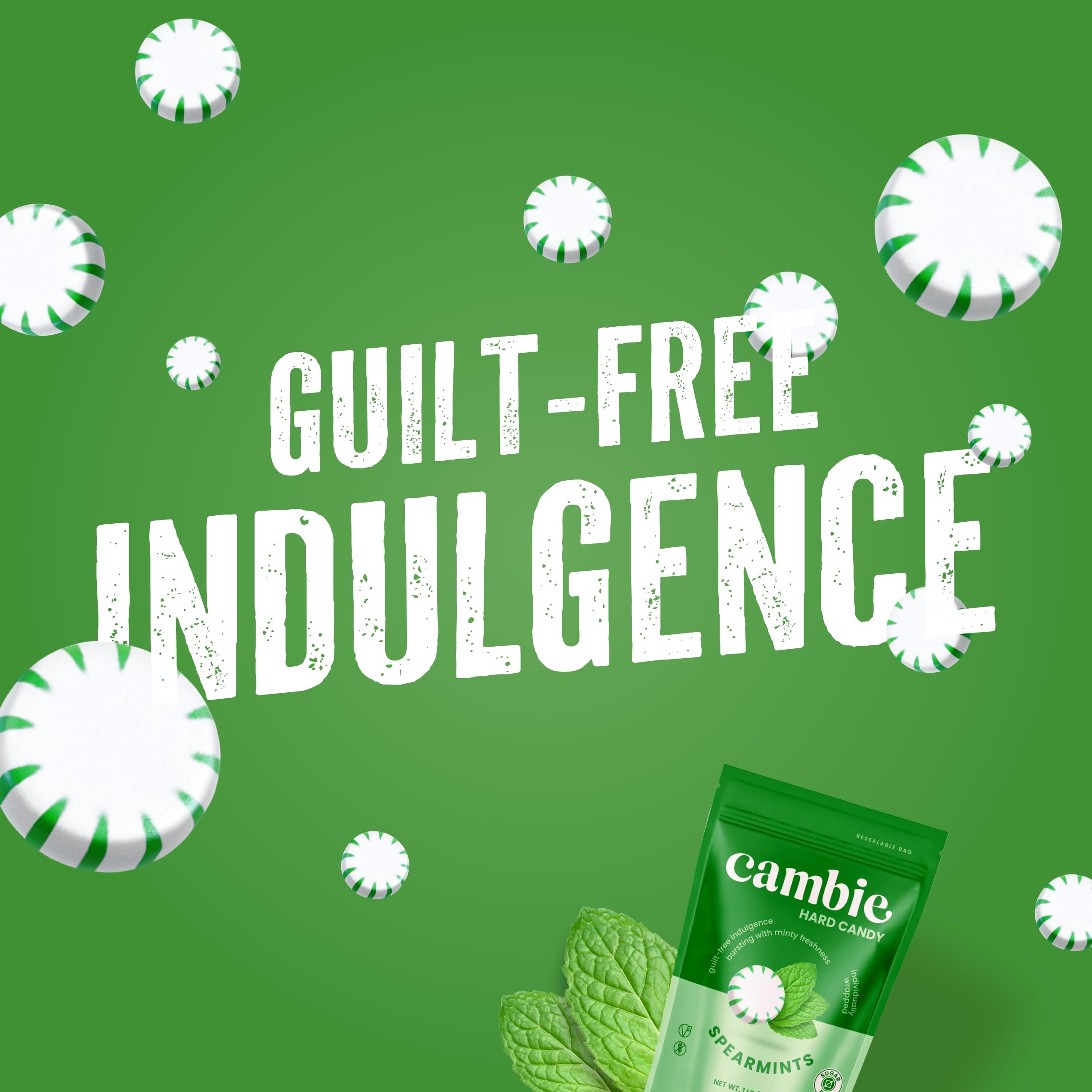 Cambie Sugar Free Hard Candy held in hand shows portable mint treat