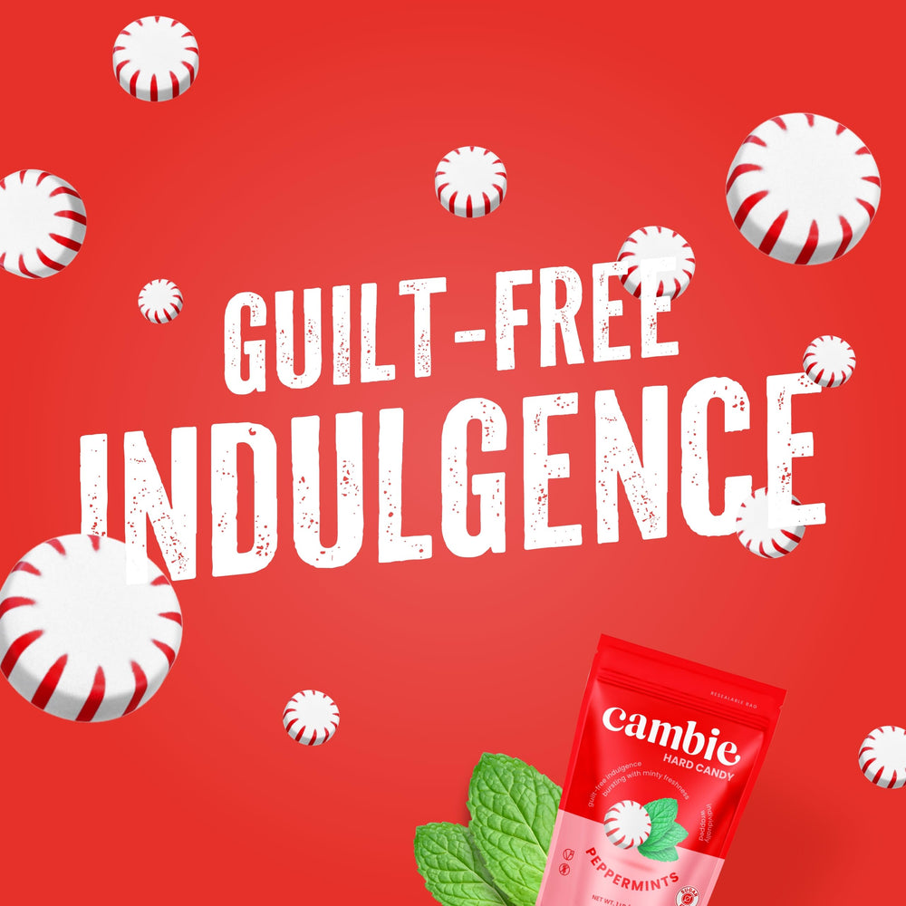 Cambie sugar-free peppermint hard candy offers a bright, refreshing mint glow.