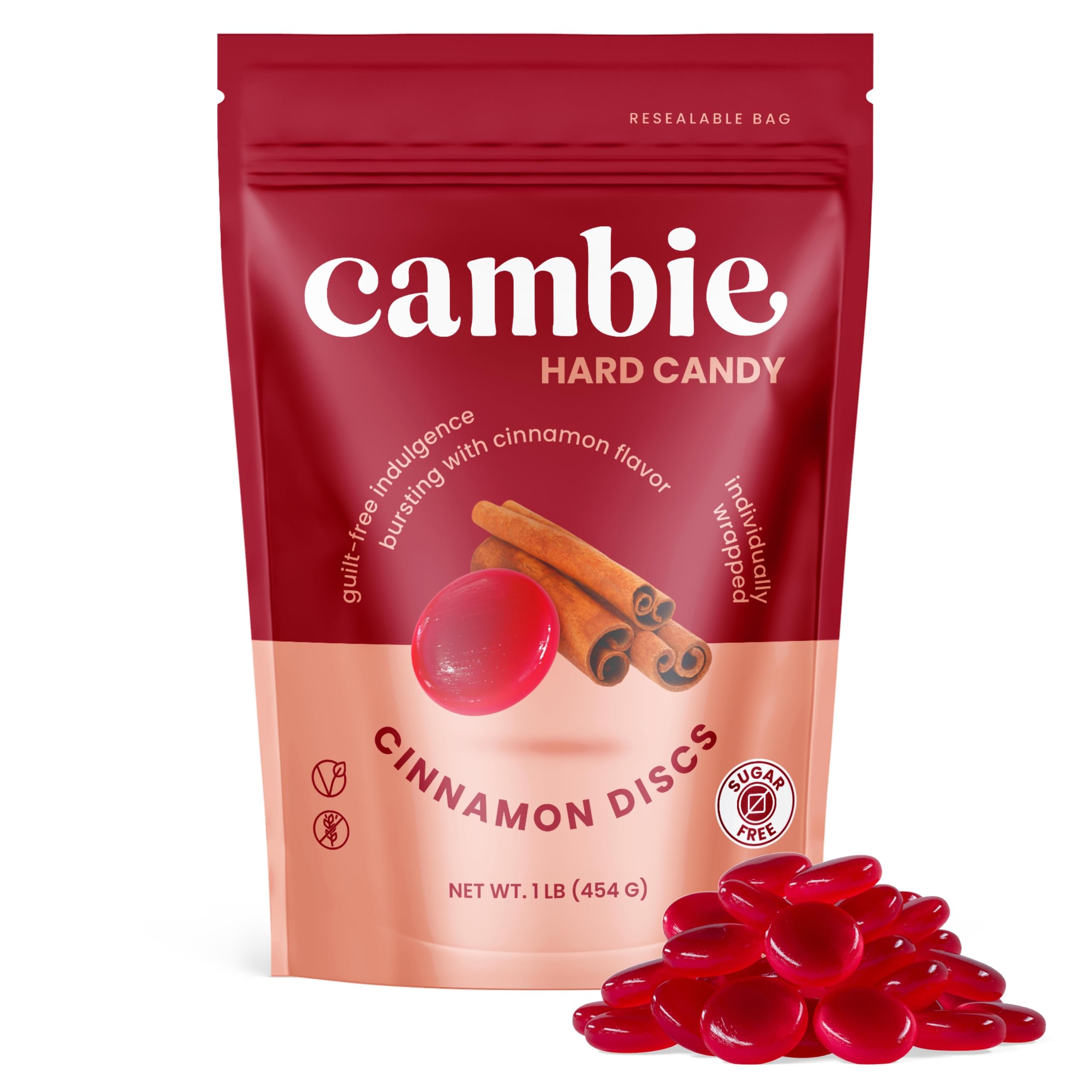 Cambie Sugar Free Cinnamon Hard Candy close-up emphasizing bold cinnamon aroma.