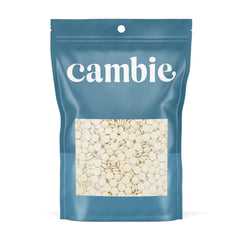 Cambie white chocolate couverture 28% in bag for precise melting and molding.