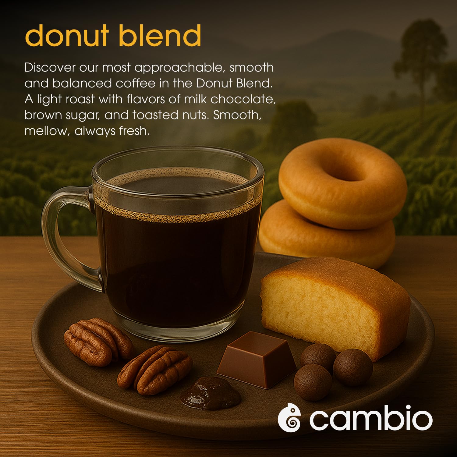 Donut Blend packaging showcasing organic certification and minimal waste