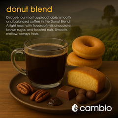 Donut Blend packaging showcasing organic certification and minimal waste