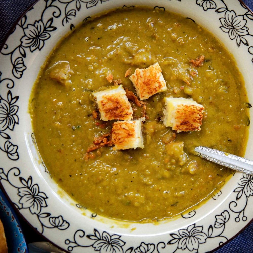 Camellia Brand peas in dahl dish illustrate vegetarian preparation.