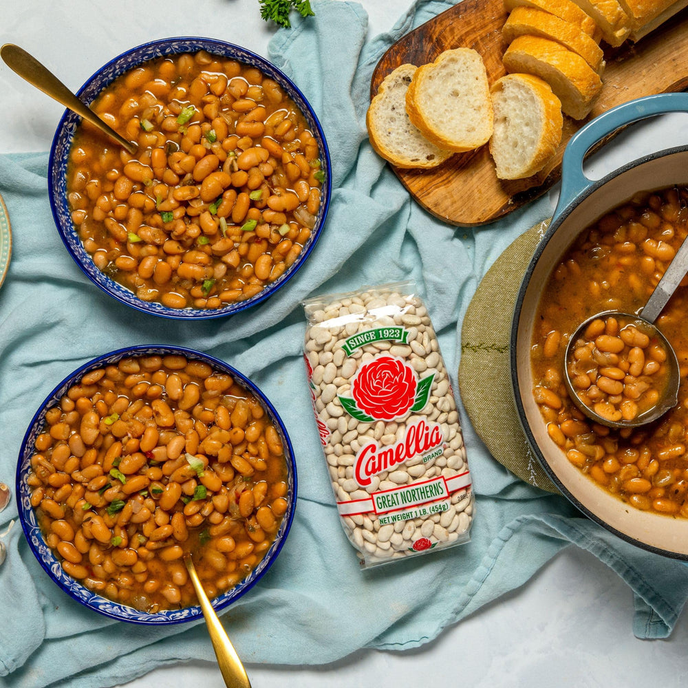 Camellia Brand dried beans in pantry symbolizing a healthy staple.