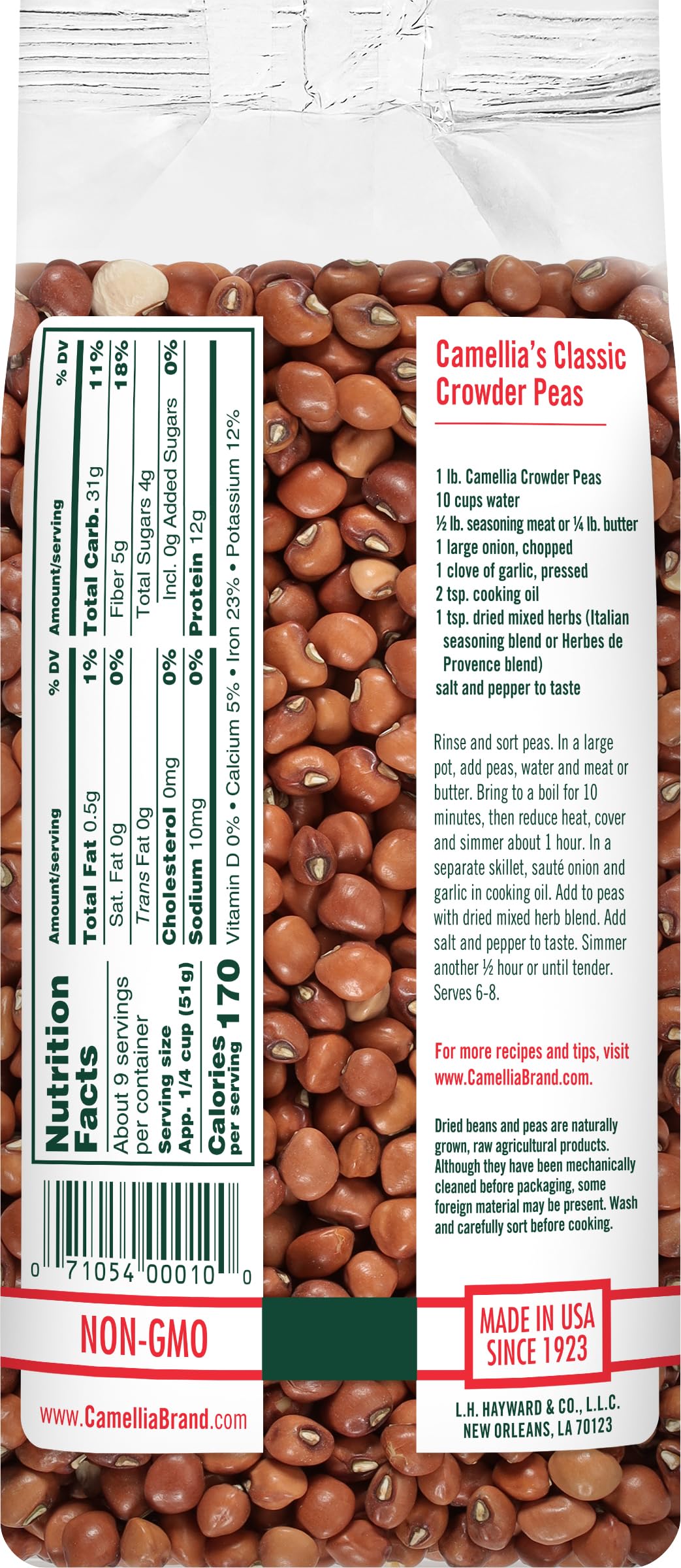 Camellia Brand dried crowder peas bulk bag ready for soaking and weeknight meals