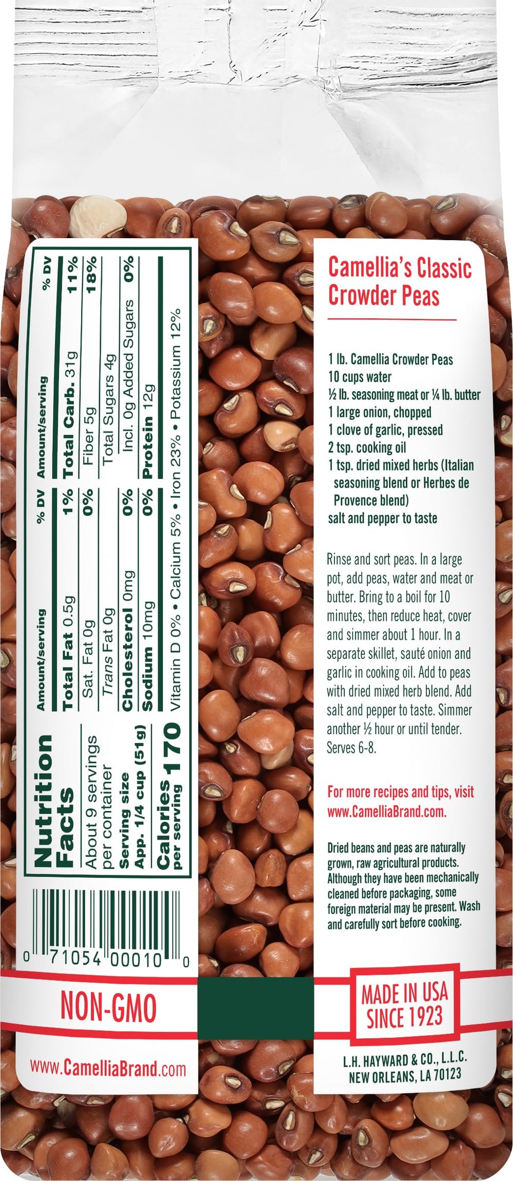 Camellia Brand dried crowder peas bulk bag ready for soaking and weeknight meals