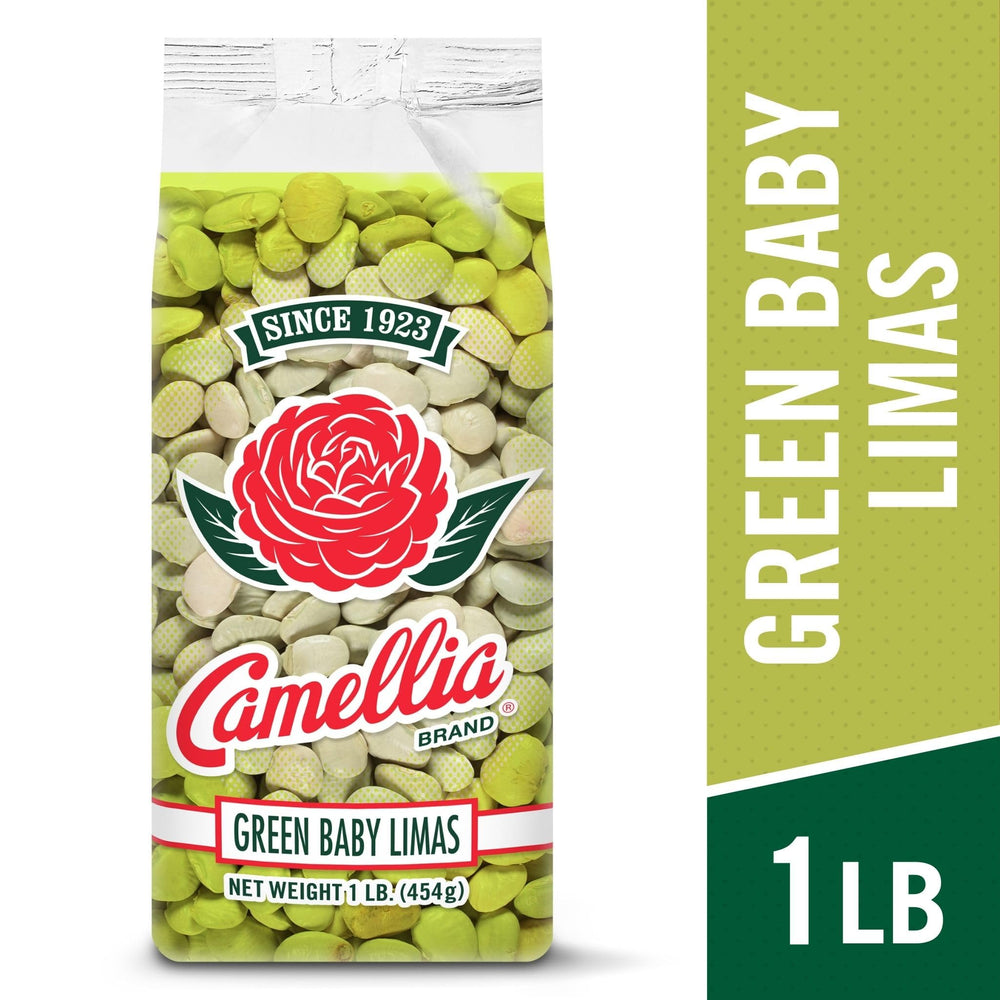 Camellia Brand dried green baby lima beans simmering pot - perfect for hearty soups and stews.
