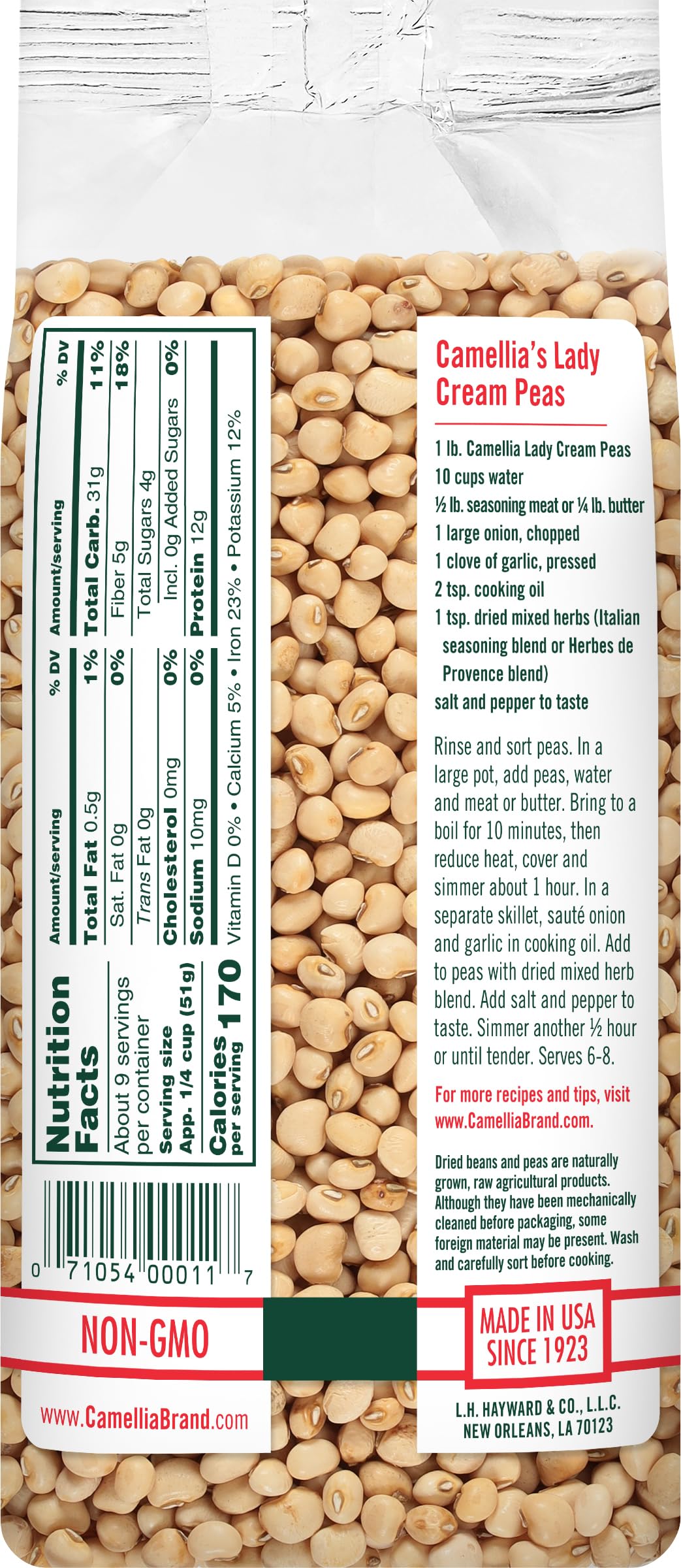 Camellia Brand Lady Cream Peas in a pot, ideal for hearty stews