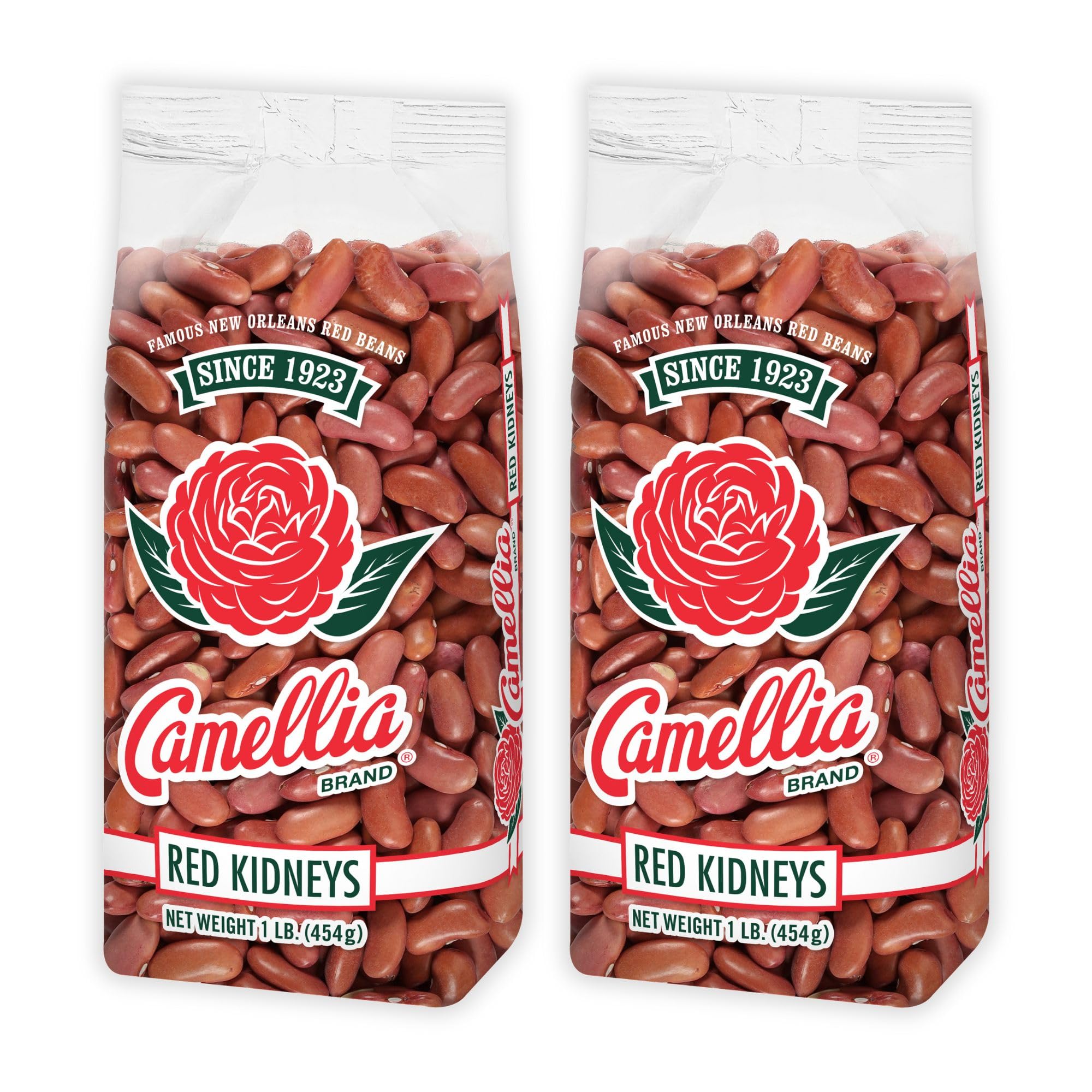 Camellia Brand dried red kidney beans in a bag closeup, premium texture ideal for everyday meals.