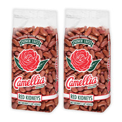 Camellia Brand dried red kidney beans in a bag closeup, premium texture ideal for everyday meals.