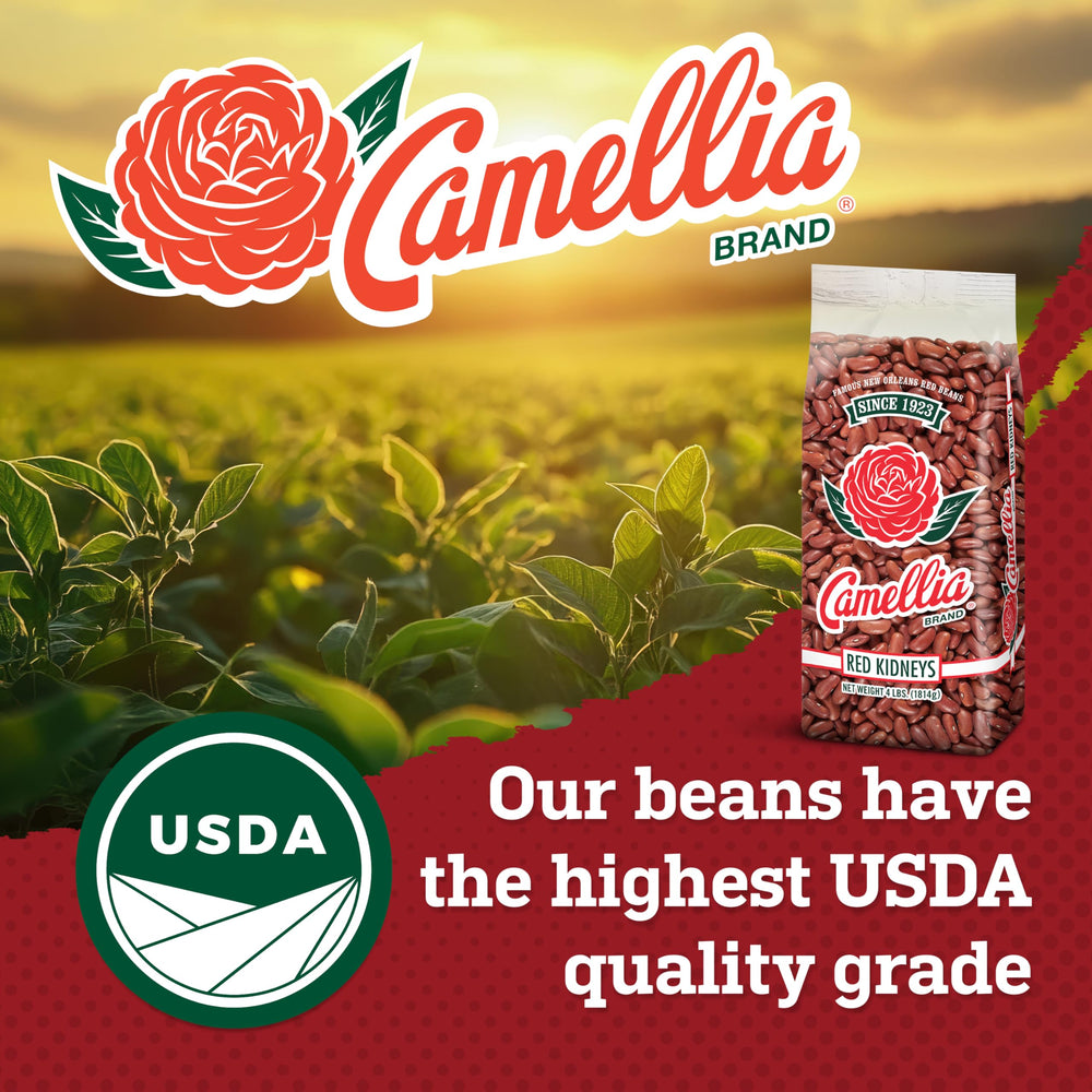 Camellia Brand kidney beans in bag with nutrition details visible, protein-rich base for meals.