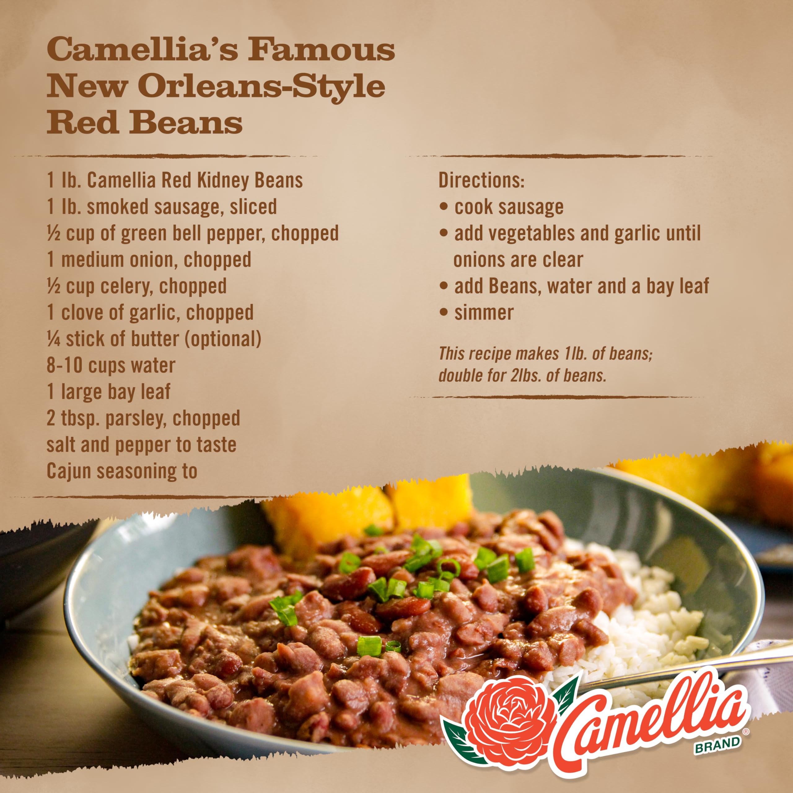 Camellia Brand dried red kidney beans used in a flavorful salad.