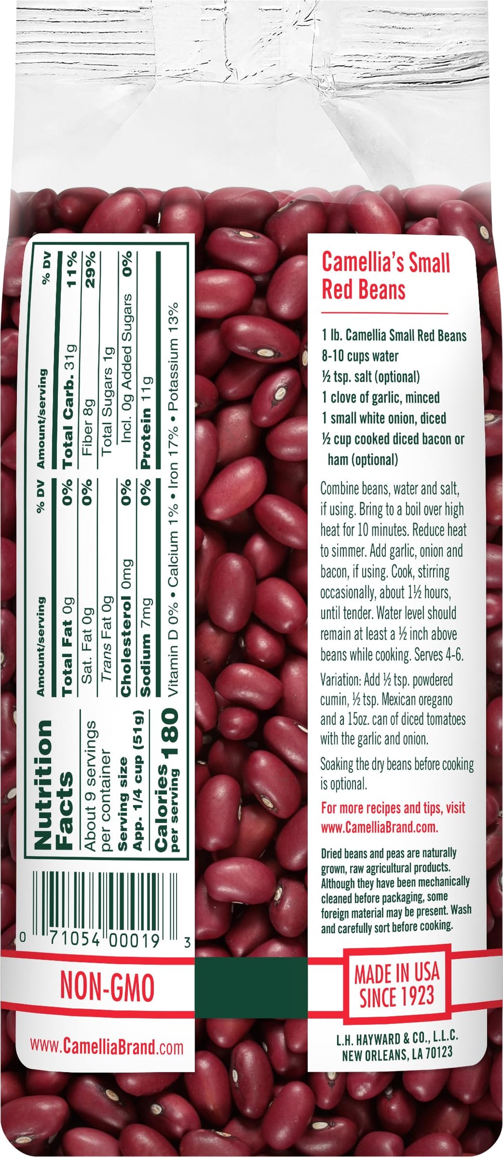 Camellia Brand dried small red beans packaging shows a 2-pack, ideal for easy pantry meals.