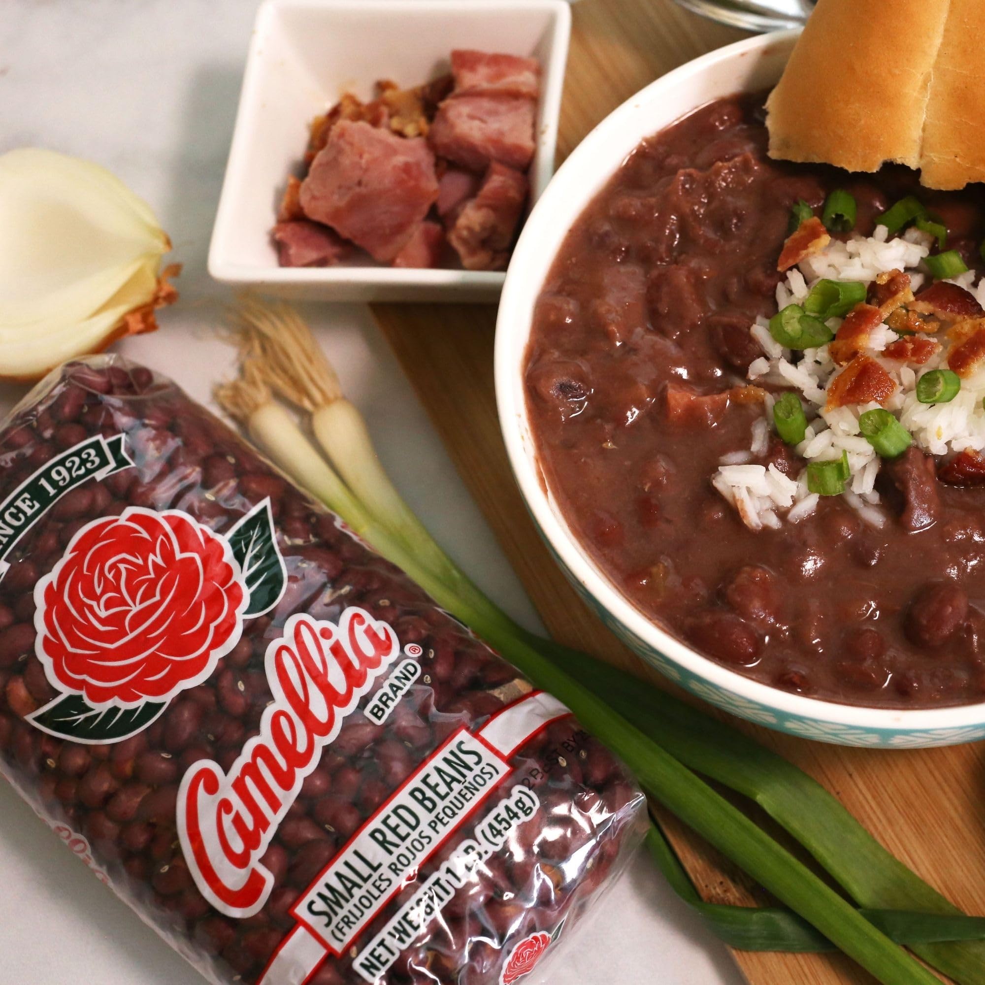 Camellia Brand dried small red beans in a vegetarian dish for hearty plant-based meals.