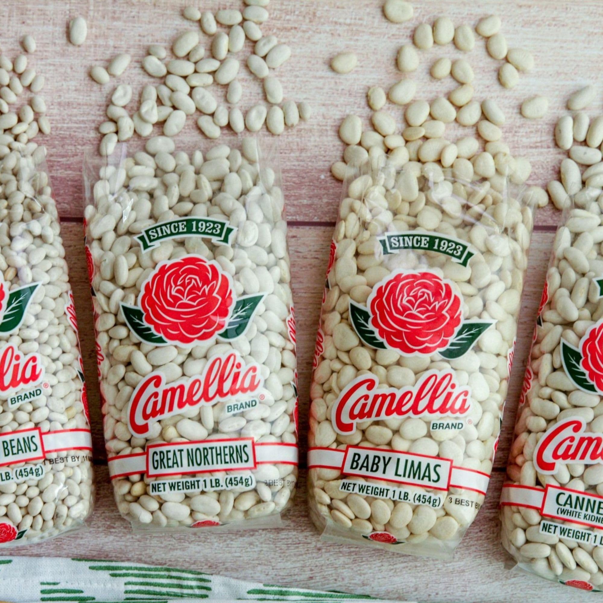 Gluten-free Camellia Brand beans labeled for safe vegetarian meals.