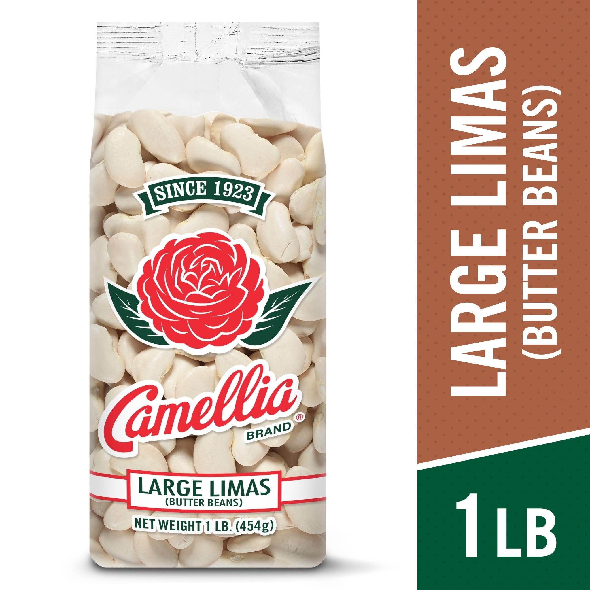 Camellia Brand dried beans on a kitchen counter, ideal for soup and stew base.