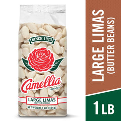 Camellia Brand dried beans on a kitchen counter, ideal for soup and stew base.