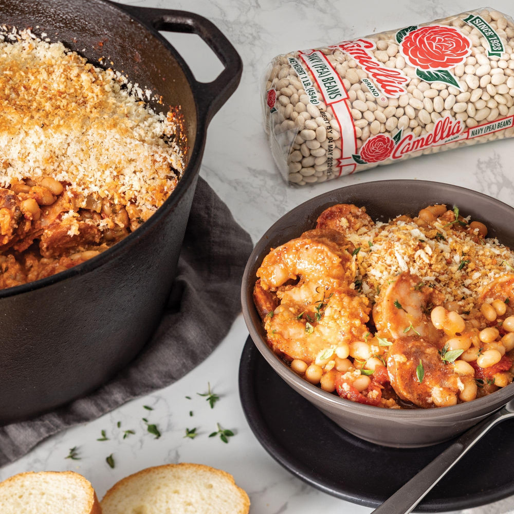 Camellia Brand Navy Beans baked beans setup ideal for gatherings.