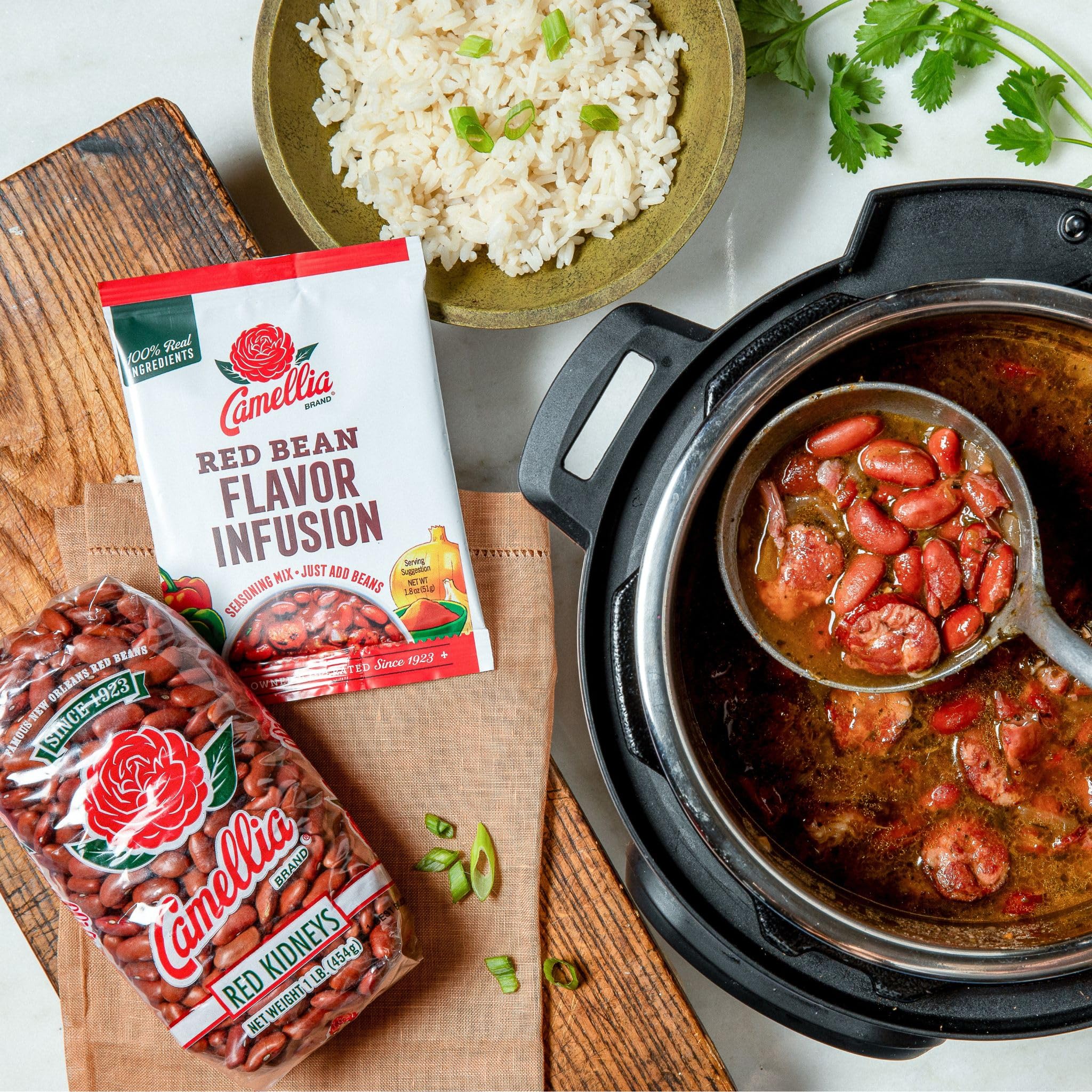 Camellia Brand Red Bean Flavor Infusion blend elevates gumbo, chili, and rice dishes