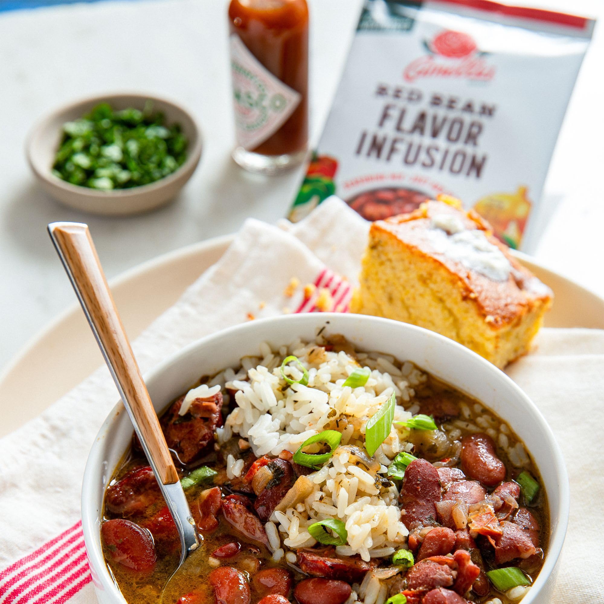 Camellia Brand Red Bean Flavor Infusion in a simmering pot evokes Creole richness