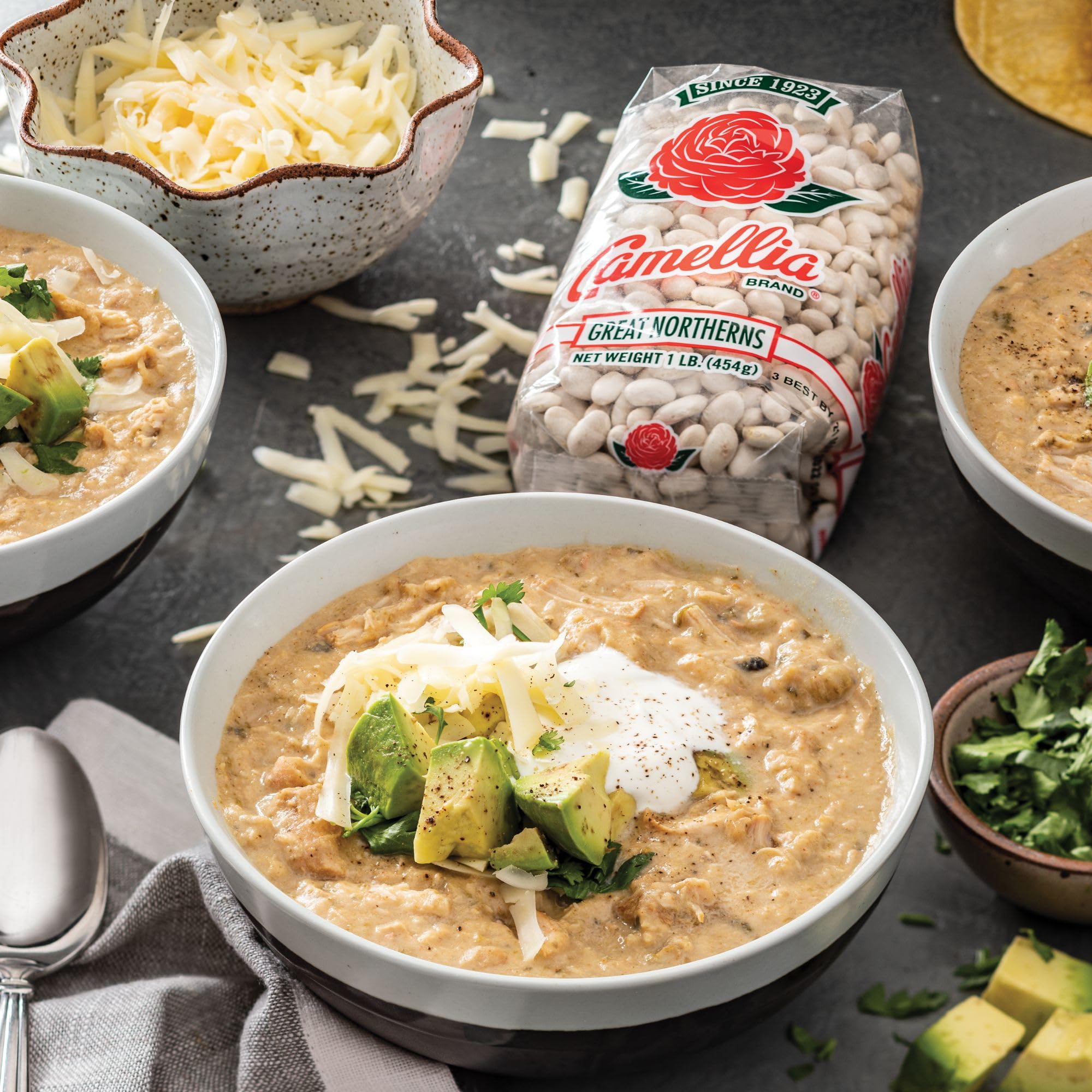 Camellia Brand serving bowl with prepared beans showcasing versatile sides.